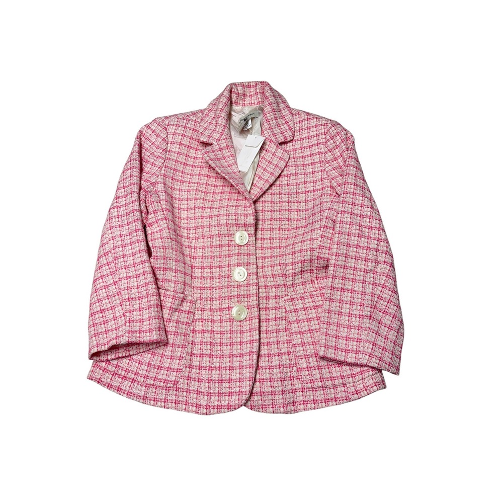 NWT Banana Republic Pink‎ White Tweed Blazer Jacket 3-Button Womens Size 4